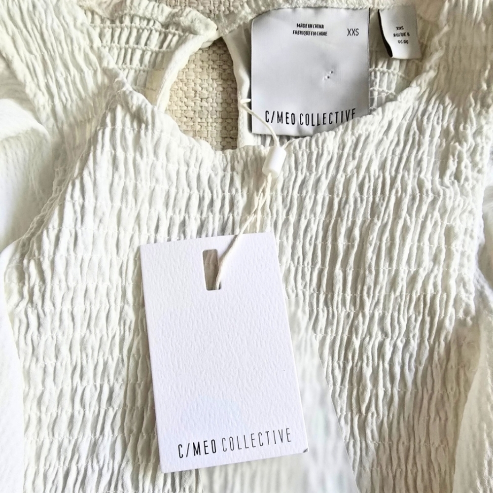 C/MEO Collective Expired Mini Dress Ivory Size XXS/00 Smocked Ruffle - Picture 8 of 9
